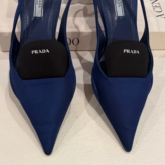 Prada Women's Navy Slingback Heels - Picture 2 of 6